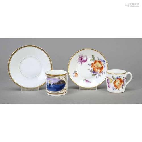 Two demitasse cups with saucers,