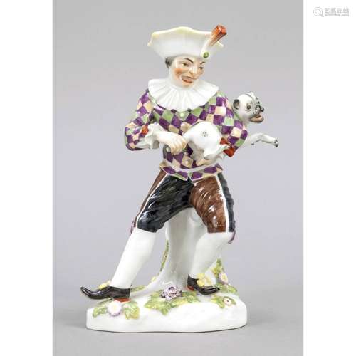 Harlequin with pug, Meissen, mark