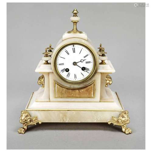 Alabaster table clock, brown/beige,