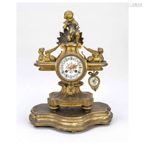 Bronze table clock with armor and s