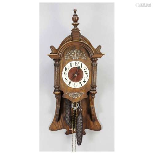Wall clock art nouveau, with wooden