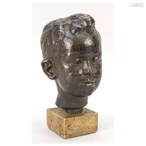 Boy's head, brown patinated bronze