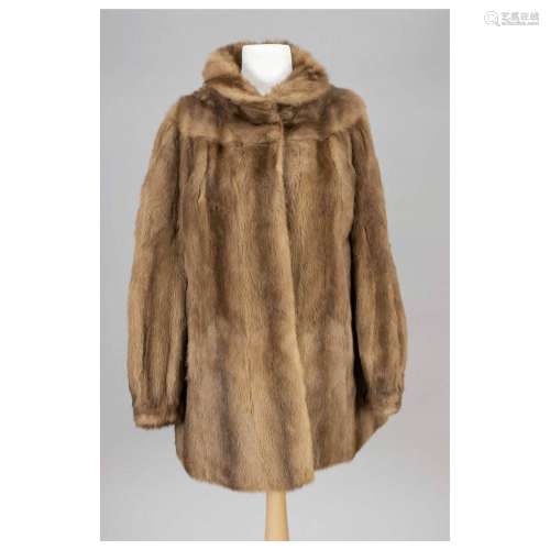 Ladies leather coat with fur trim,