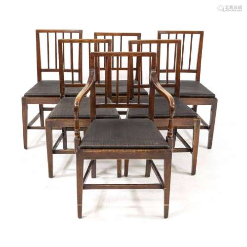 Set of 6 chairs, including 1 armcha