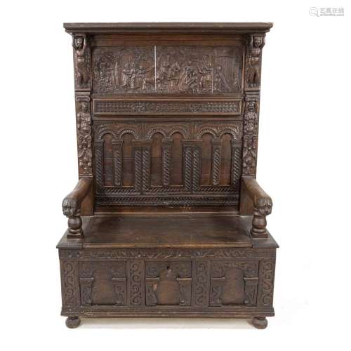 Chest bench, chest dated 1729, with