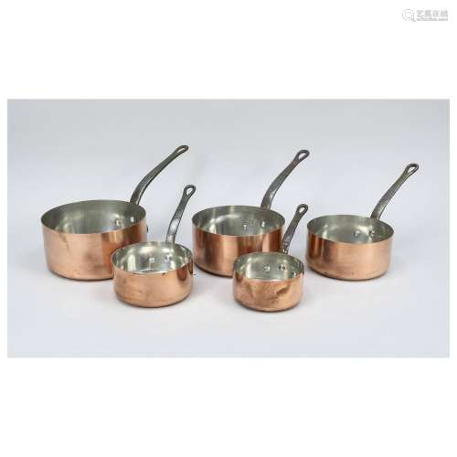 Set of 5 copper pots with handle,