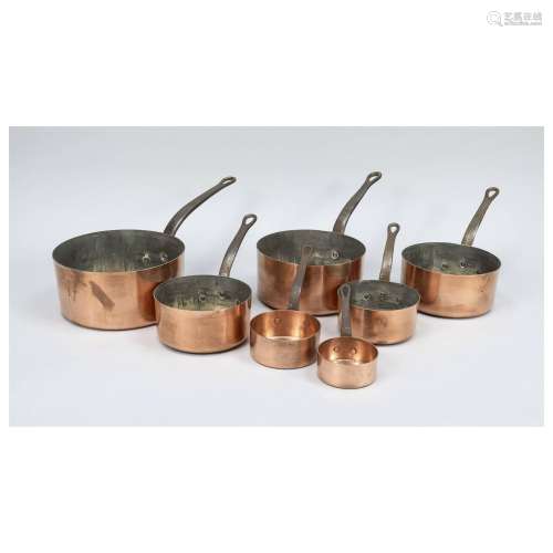Set of 7 copper pots with handle,