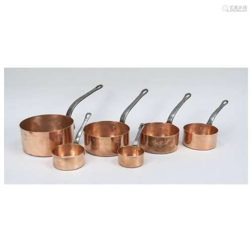 Set of 5 copper pots with handle,
