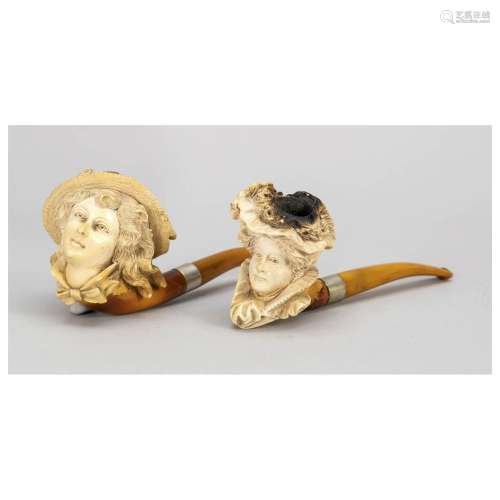 Two meerschaum pipes, 19th c., pip