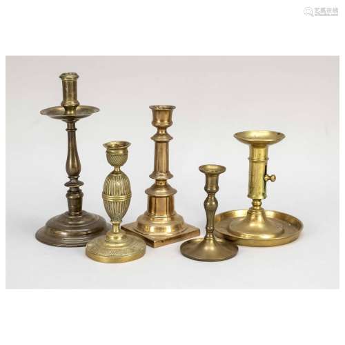 Five candlesticks, 19th c., bronze