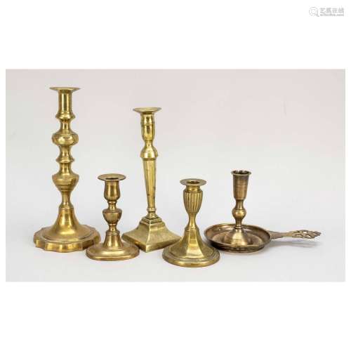 Five candlesticks, 19th c., bronze