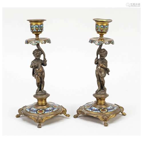 Pair of figural candelabra with cl