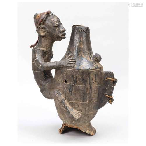 African vessel with male figure, C