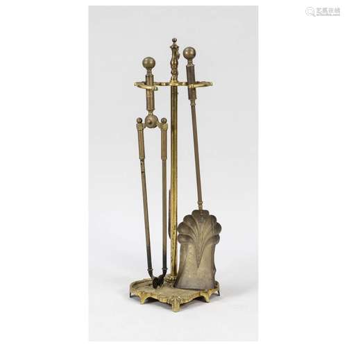 Fireplace set, 19th/20th c., brass