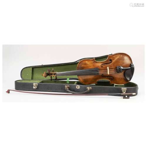 Violin and bow in violin case. Ins