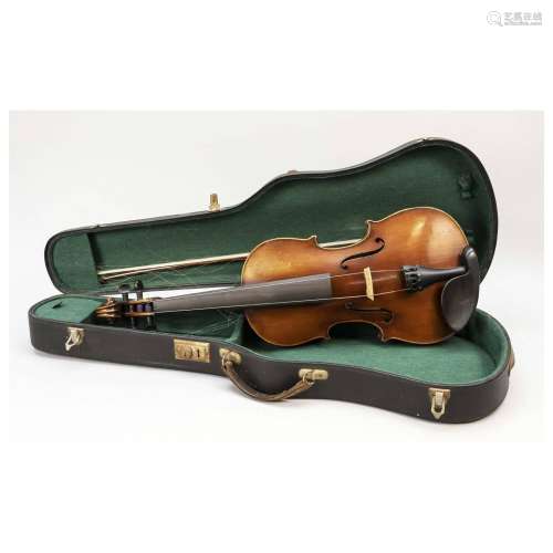 Viola and bow in case, inscribed o