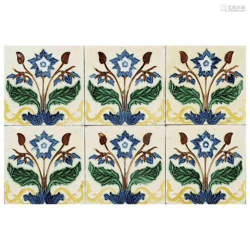 17 Art Nouveau tiles, c. 1900, pol