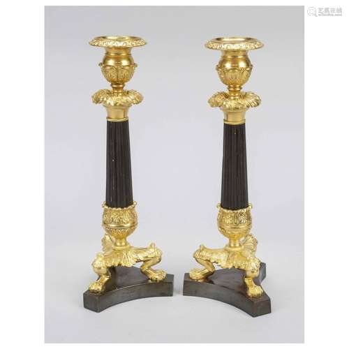 Pair of Empire style candlesticks,