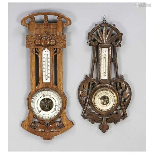 2 wall-mounted barometers, end of