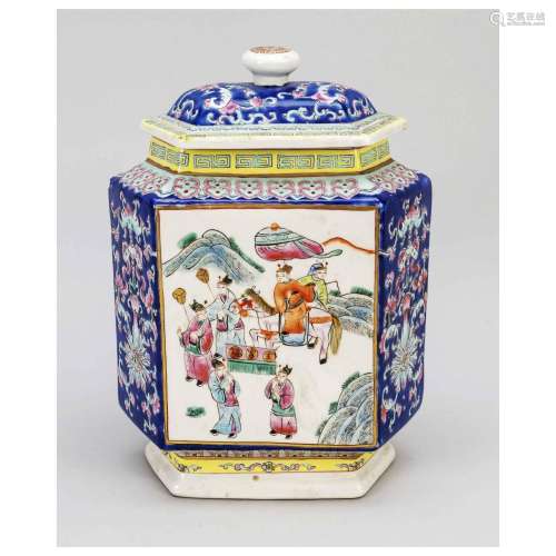 Six-sided lidded vase, China, Repub