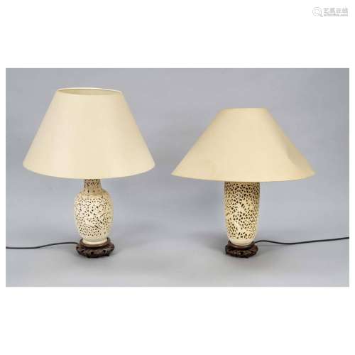 Pair of table lamps bamboo decor, C