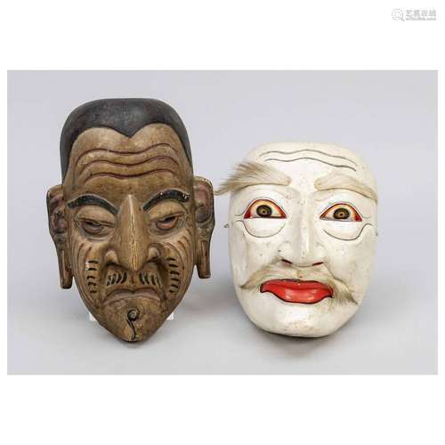 2 Wayang topeng mask white-faced de