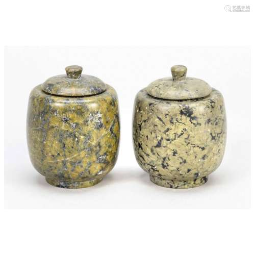 Pair of serpentine lidded jars, Chi