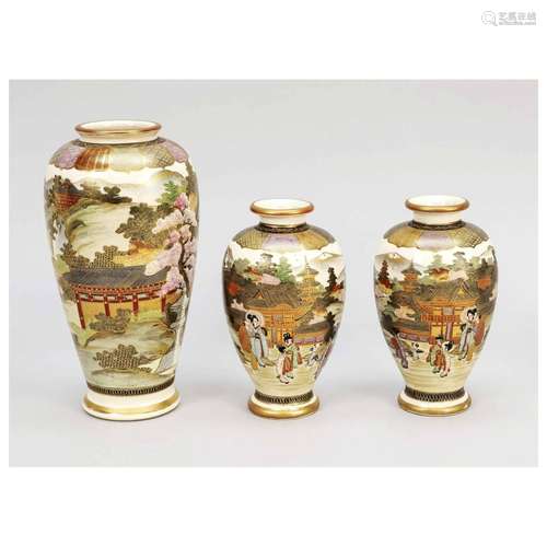 Three Satsuma vases, Japan, mid-cen