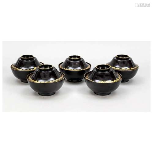 5 Ricebowls with lids, Japan, 1st h