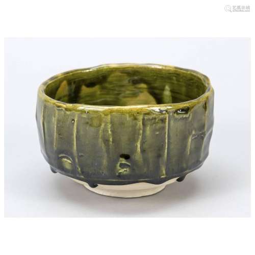 Chawan with may green glaze flow, J
