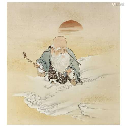 Silk painting with hotei, China, 1s