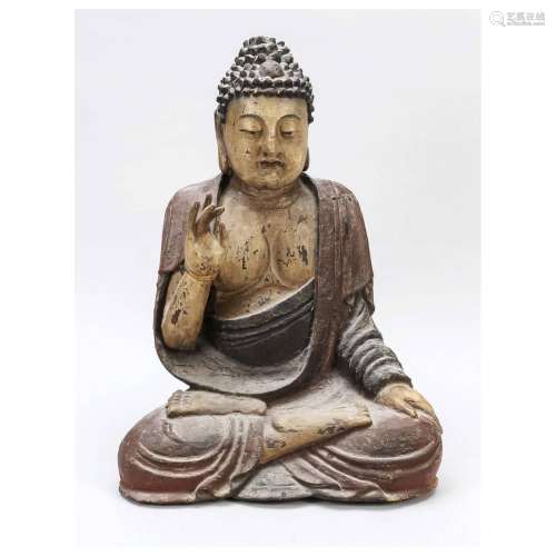 Important wooden sculpture of Buddh
