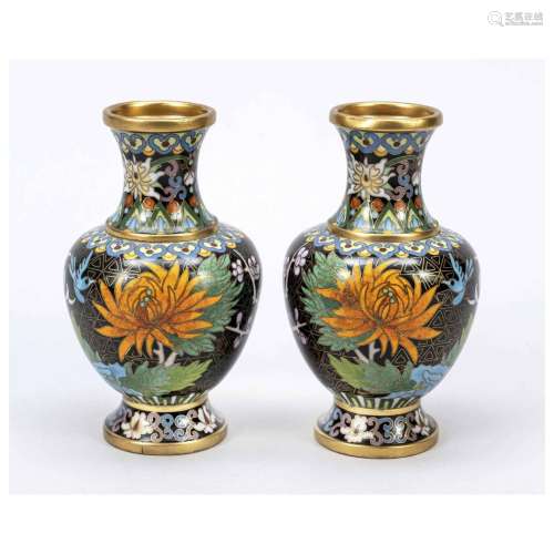 Pair of small vases enamel cloisonn