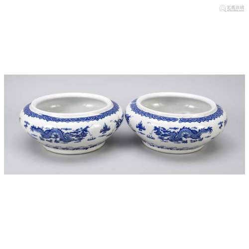 Pair of large dragon bowls, China,