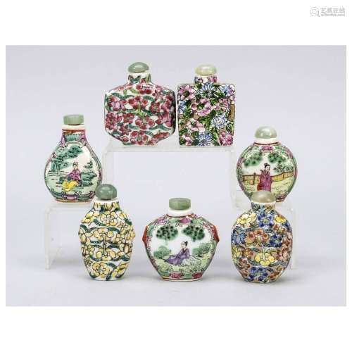 7 Famille Rose Snuffbottles, China,