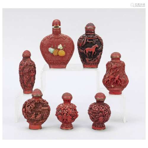 7 Snuffbottles red, China, 20th c.