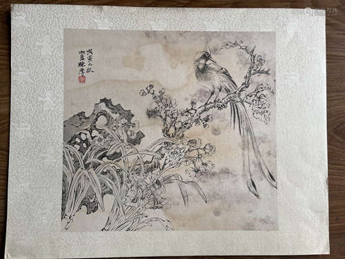 陈摩 花鸟 纸本镜片