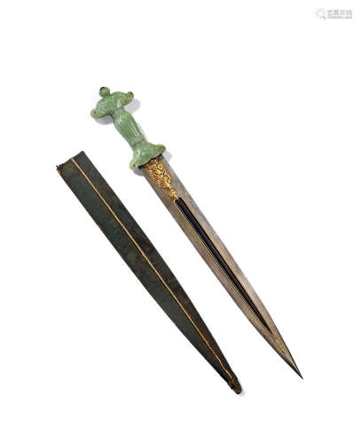 清乾隆（17-18世纪） 蒙兀儿帝国青玉柄钢剑（带原装剑削）