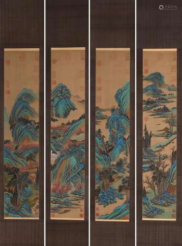 4 scrolls of Chinese landscape painting, Chouying mark