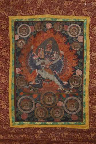 A Chinese thangka painting of Yamantaka