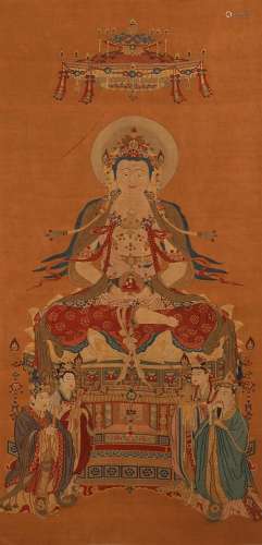 A Chinese thangka painting of Guanyin bodhisattva