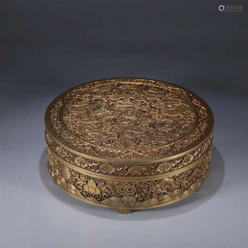 A dragon patterned gilding copper box