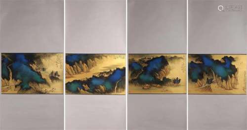 4 scrolls of Chinese landscape painting, Zhang Daqian mark