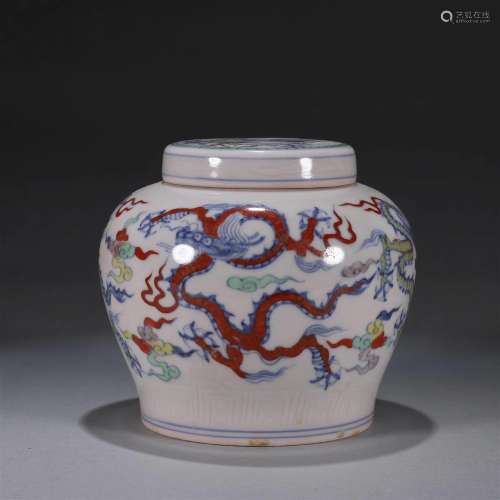 A doucai dragon porcelain covered jar