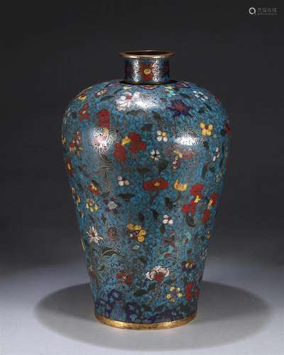 An interlocking flower patterned cloisonne meiping