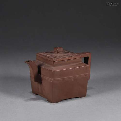 A squared Yixing clay teapot