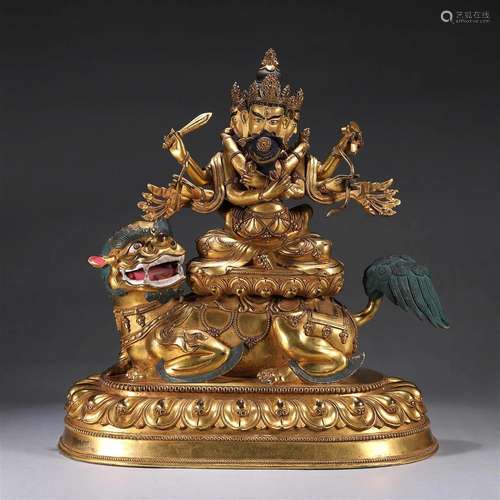 A gilding copper Manjusri statue