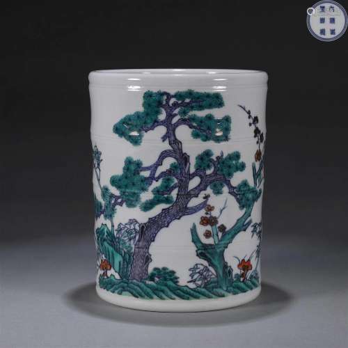 A pine, bamboo and plum blossom patterned doucai porcelain b...