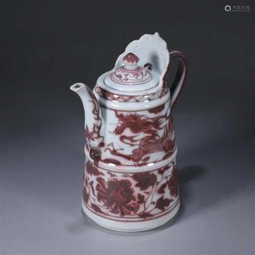 An underglaze red dragon porcelain pot