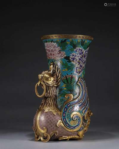 A gilding cloisonne phoenix bird zun